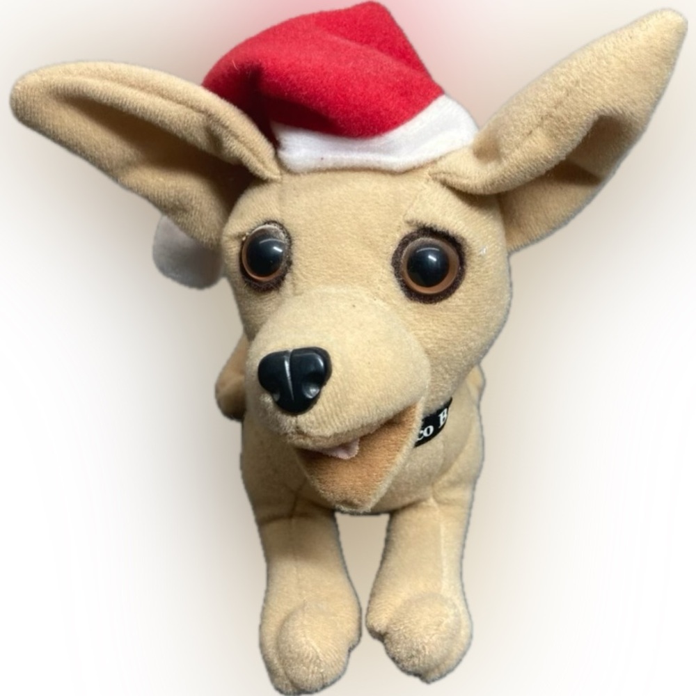 VTG TACO BELL CHIHUAHUA SANTA HAT PLUSH PROMO PREMIUM 7”x5”x4” SEALED APPLAUSE